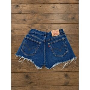 Levis 517 High Waisted Denim Cut Off Shorts Dark Wash Raw‎ Hem 32' Festival
